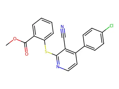 Methyl 2-{[4-(4-chlorophenyl)-3-cyano-2-pyridinyl]sulfanyl}benzenecarboxylate structure