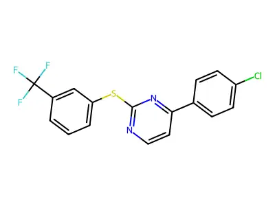 4-(4-Chlorophenyl)-2-{[3-(trifluoromethyl)phenyl]sulfanyl}pyrimidine structure