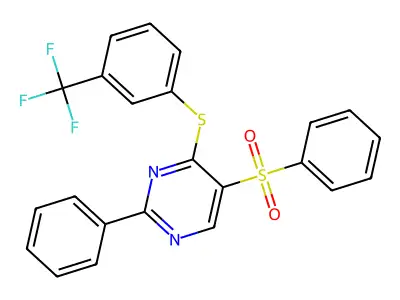2-Phenyl-5-(phenylsulfonyl)-4-{[3-(trifluoromethyl)phenyl]sulfanyl}pyrimidine structure