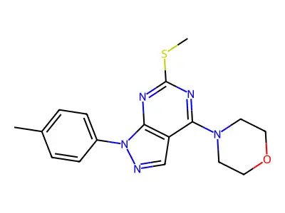 1-(4-methylphenyl)-6-(methylsulfanyl)-4-morpholino-1H-pyrazolo[3,4-d]pyrimidine structure
