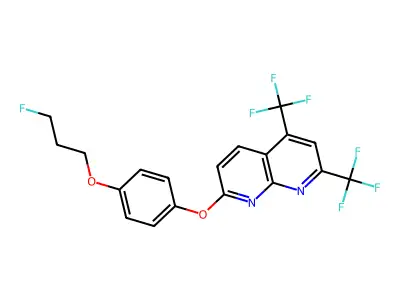 7-[4-(3-Fluoropropoxy)phenoxy]-2,4-bis(trifluoromethyl)-1,8-naphthyridine structure
