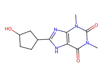 8-(3-hydroxycyclopentyl)-1,3-dimethyl-3,7-dihydro-1H-purine-2,6-dione structure