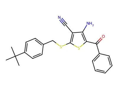 4-Amino-5-benzoyl-2-[(4-tert-butylphenyl)methylsulfanyl]thiophene-3-carbonitrile structure