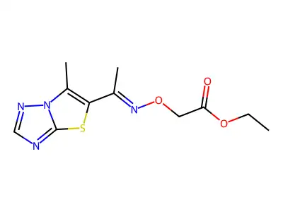 ethyl 2-[1-(6-methyl-[1,3]thiazolo[3,2-b][1,2,4]triazol-5-yl)ethylideneamino]oxyacetate structure