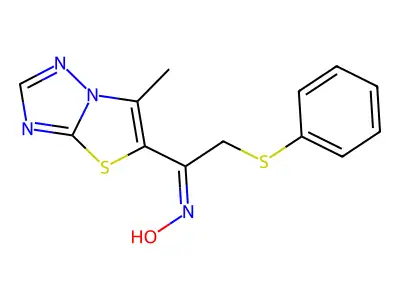1-(6-methyl[1,3]thiazolo[3,2-b][1,2,4]triazol-5-yl)-2-(phenylsulfanyl)-1-ethanone oxime structure