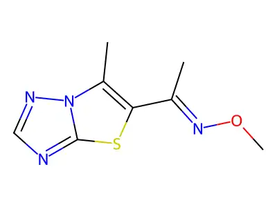 N-methoxy-1-(6-methyl-[1,3]thiazolo[3,2-b][1,2,4]triazol-5-yl)ethanimine structure