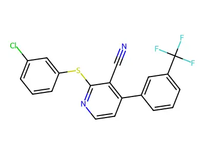 2-[(3-Chlorophenyl)sulfanyl]-4-[3-(trifluoromethyl)phenyl]nicotinonitrile structure