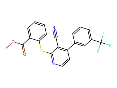 Methyl 2-[3-cyano-4-[3-(trifluoromethyl)phenyl]pyridin-2-yl]sulfanylbenzoate structure