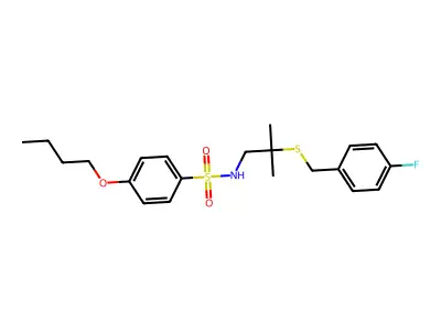 4-butoxy-N-{2-[(4-fluorobenzyl)sulfanyl]-2-methylpropyl}benzenesulfonamide structure