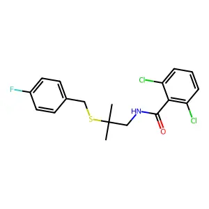 2,6-dichloro-N-{2-[(4-fluorobenzyl)sulfanyl]-2-methylpropyl}benzenecarboxamide structure