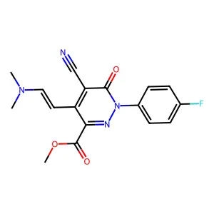 Methyl 5-cyano-4-(2-dimethylaminoethenyl)-1-(4-fluorophenyl)-6-oxo-pyridazine-3-carboxylate structure