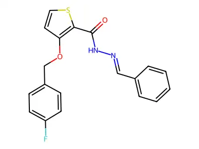 N-(benzylideneamino)-3-[(4-fluorophenyl)methoxy]thiophene-2-carboxamide structure