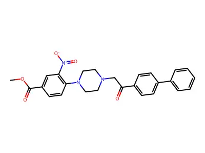 methyl 4-[4-(2-[1,1'-biphenyl]-4-yl-2-oxoethyl)piperazino]-3-nitrobenzenecarboxylate structure