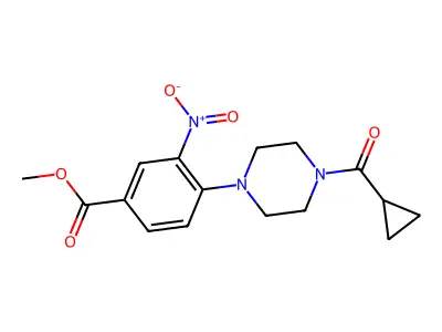 Methyl 4-[4-(cyclopropylcarbonyl)piperazino]-3-nitrobenzenecarboxylate structure