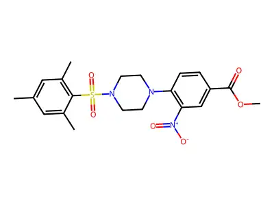 Methyl 4-[4-(mesitylsulfonyl)piperazino]-3-nitrobenzenecarboxylate structure