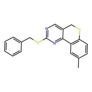 2-(benzylsulfanyl)-9-methyl-5H-thiochromeno[4,3-d]pyrimidine structure