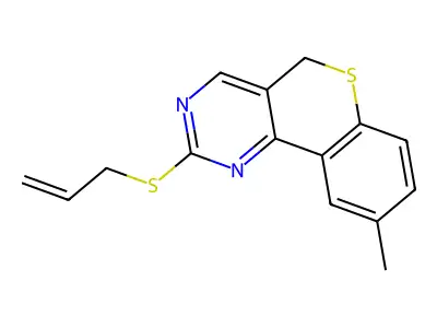 allyl 9-methyl-5H-thiochromeno[4,3-d]pyrimidin-2-yl sulfide structure