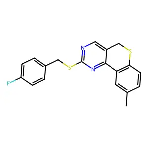 4-fluorobenzyl 9-methyl-5H-thiochromeno[4,3-d]pyrimidin-2-yl sulfide structure