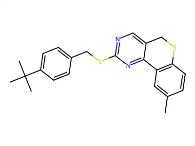 2-{[4-(tert-butyl)benzyl]sulfanyl}-9-methyl-5H-thiochromeno[4,3-d]pyrimidine structure