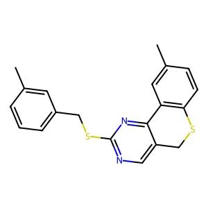 9-methyl-2-[(3-methylbenzyl)sulfanyl]-5H-thiochromeno[4,3-d]pyrimidine structure