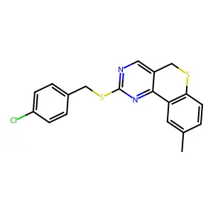 4-chlorobenzyl 9-methyl-5H-thiochromeno[4,3-d]pyrimidin-2-yl sulfide structure