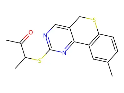 3-[(9-methyl-5H-thiochromeno[4,3-d]pyrimidin-2-yl)sulfanyl]-2-butanone structure