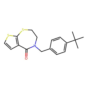 4-[4-(tert-butyl)benzyl]-3,4-dihydrothieno[3,2-f][1,4]thiazepin-5(2H)-one structure