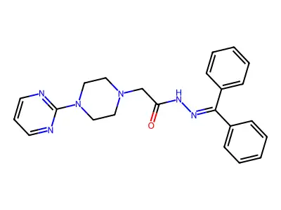 N'-(diphenylmethylene)-2-[4-(2-pyrimidinyl)piperazino]acetohydrazide structure