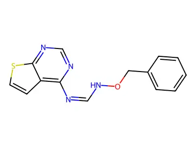 (E)-N'-(benzyloxy)-N-{thieno[2,3-d]pyrimidin-4-yl}methanimidamide structure