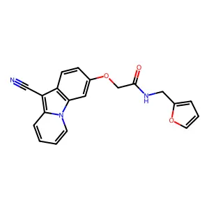 2-[(10-cyanopyrido[1,2-a]indol-3-yl)oxy]-N-(2-furylmethyl)acetamide structure