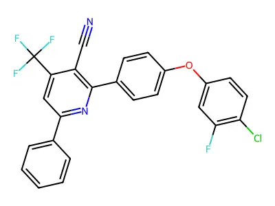 2-[4-(4-chloro-3-fluorophenoxy)phenyl]-6-phenyl-4-(trifluoromethyl)pyridine-3-carbonitrile structure