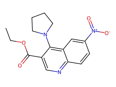 Ethyl 6-nitro-4-(1-pyrrolidinyl)-3-quinolinecarboxylate structure