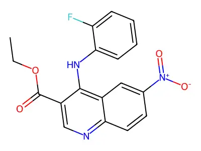 Ethyl 4-(2-fluoroanilino)-6-nitro-3-quinolinecarboxylate structure