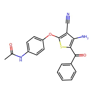 N-{4-[(4-amino-5-benzoyl-3-cyano-2-thienyl)oxy]phenyl}acetamide structure