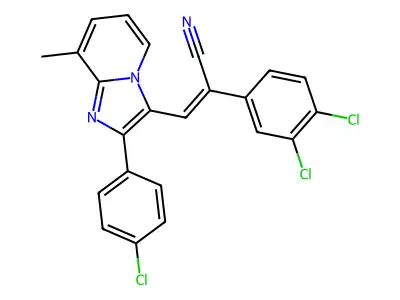 (Z)-3-[2-(4-chlorophenyl)-8-methylimidazo[1,2-a]pyridin-3-yl]-2-(3,4-dichlorophenyl)-2-propenenitrile structure