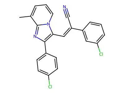 (Z)-2-(3-chlorophenyl)-3-[2-(4-chlorophenyl)-8-methylimidazo[1,2-a]pyridin-3-yl]-2-propenenitrile structure