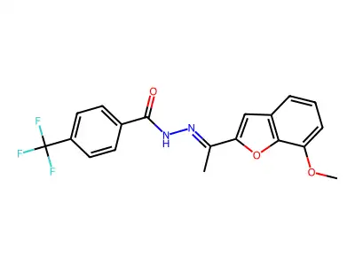 N-[1-(7-methoxy-1-benzofuran-2-yl)ethylideneamino]-4-(trifluoromethyl)benzamide structure