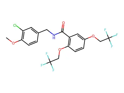 N-[(3-chloro-4-methoxyphenyl)methyl]-2,5-bis(2,2,2-trifluoroethoxy)benzamide structure