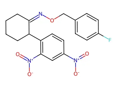 2-(2,4-dinitrophenyl)-N-[(4-fluorophenyl)methoxy]cyclohexan-1-imine structure