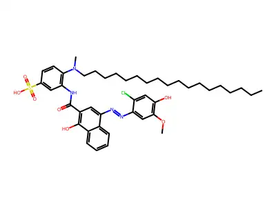 3-({4-[(E)-(2-CHLORO-4-HYDROXY-5-METHOXYPHENYL)DIAZENYL]-1-HYDROXY-2-NAPHTHOYL}AMINO)-4-[METHYL(OCTADECYL)AMINO]BENZENESULFONIC ACID structure