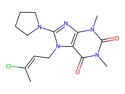 7-(3-chlorobut-2-enyl)-1,3-dimethyl-8-pyrrolidin-1-ylpurine-2,6-dione structure