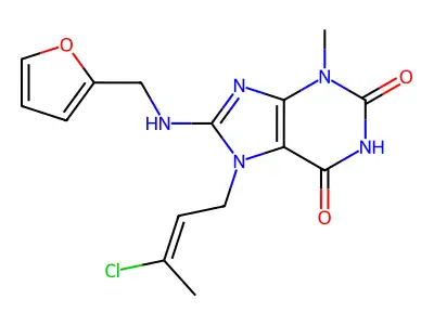 7-(3-chlorobut-2-enyl)-8-(furan-2-ylmethylamino)-3-methylpurine-2,6-dione structure