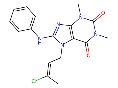8-anilino-7-(3-chlorobut-2-enyl)-1,3-dimethylpurine-2,6-dione structure