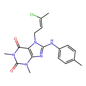 7-(3-chlorobut-2-enyl)-1,3-dimethyl-8-(4-methylanilino)purine-2,6-dione structure