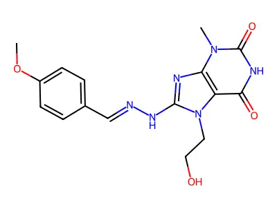 7-(2-hydroxyethyl)-8-[2-[(4-methoxyphenyl)methylidene]hydrazinyl]-3-methylpurine-2,6-dione structure
