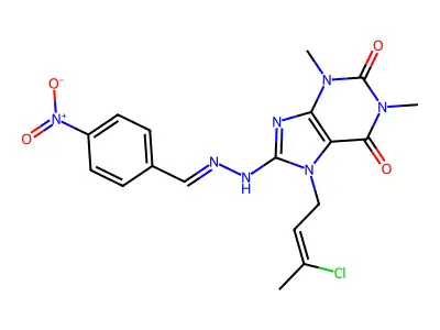 4-NITROBENZALDEHYDE {7-[(2Z)-3-CHLORO-2-BUTENYL]-1,3-DIMETHYL-2,6-DIOXO-2,3,6,7-TETRAHYDRO-1H-PURIN-8-YL}HYDRAZONE structure