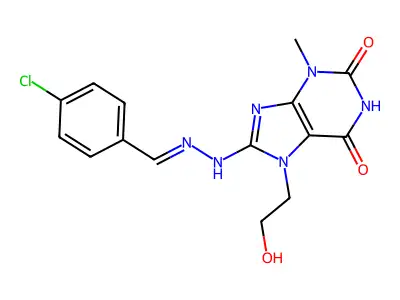 8-[2-[(4-chlorophenyl)methylidene]hydrazinyl]-7-(2-hydroxyethyl)-3-methylpurine-2,6-dione structure