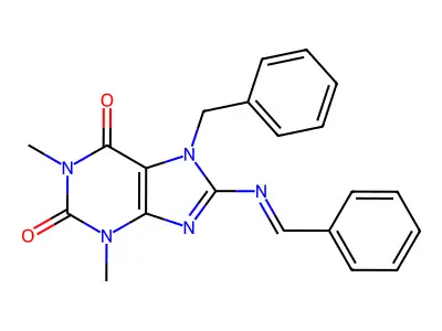7-Benzyl-8-(benzylideneamino)-1,3-dimethyl-1H-purine-2,6(3H,7H)-dione structure