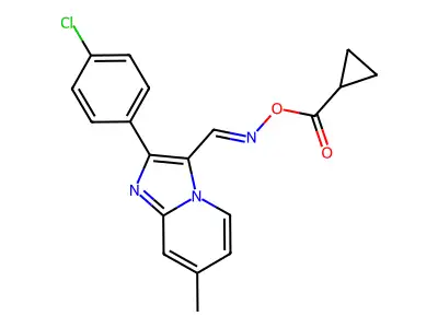 [[2-(4-chlorophenyl)-7-methylimidazo[1,2-a]pyridin-3-yl]methylideneamino] cyclopropanecarboxylate structure