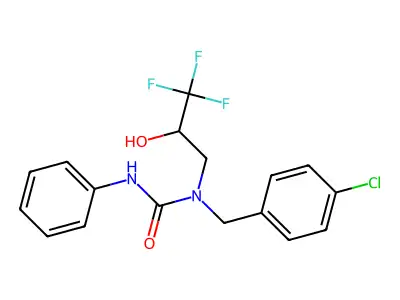 N-(4-chlorobenzyl)-N'-phenyl-N-(3,3,3-trifluoro-2-hydroxypropyl)urea structure